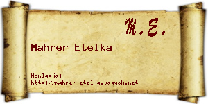 Mahrer Etelka névjegykártya